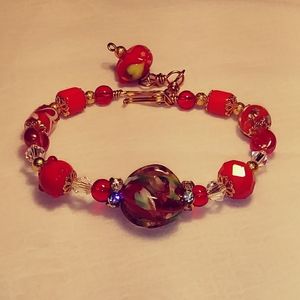 Beaded bangle bracelet (#17, red)